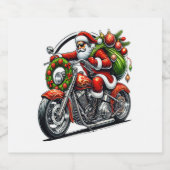 Santa on Motorcycle Christmas Biker Schaumweinetikett (Einzelnes Label)