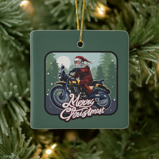 Santa on Motorrad Personalisiert Keramikornament (Baum)