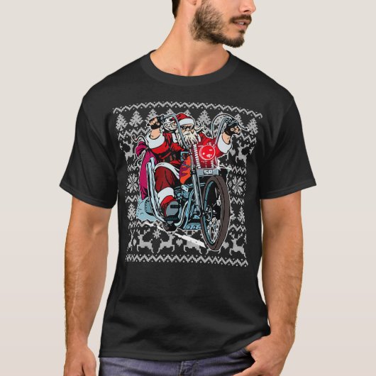 Santa on Motorrad Ugi Weihnachts-Sweater-Geschenk T-Shirt (Vorderseite)