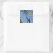 Santa on Palm Tree Quadratischer Aufkleber (Tasche)