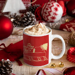 Santa on Reindeer Sled Christmas Milk Hot Cocoa Tasse<br><div class="desc">Schöne,  Imitate goldenen Weihnachtsmann auf rotem Hintergrund,  Reiten in seinem Schlitten / Schlitten von 4 Rentieren gezeichnet,  zweifarbig weiß und rot,  Weihnachten sogar Tee-Milch-Tasse. Große Tasse für Groß und Klein. Perfekte Tasse für den Weihnachtsmann,  für seine Milch und Kekse.</div>