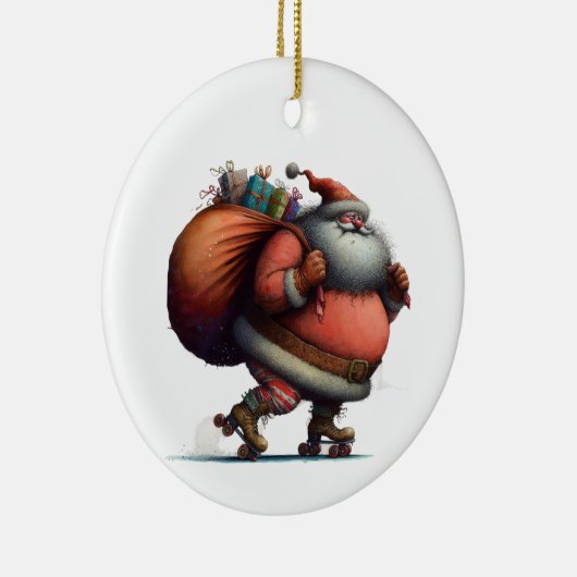 Santa on Roller Skate mit Geschenken maßgeschneide Keramik Ornament (Rechts)