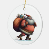 Santa on Roller Skate mit Geschenken maßgeschneide Keramik Ornament (Links)