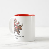 Santa on Texas Longhorn Bull Delivering Geschenke  Zweifarbige Tasse (Vorderseite Links)
