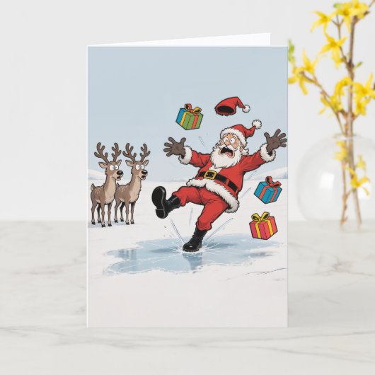Santa On Thin Ice Karte (Gelbe Blume)