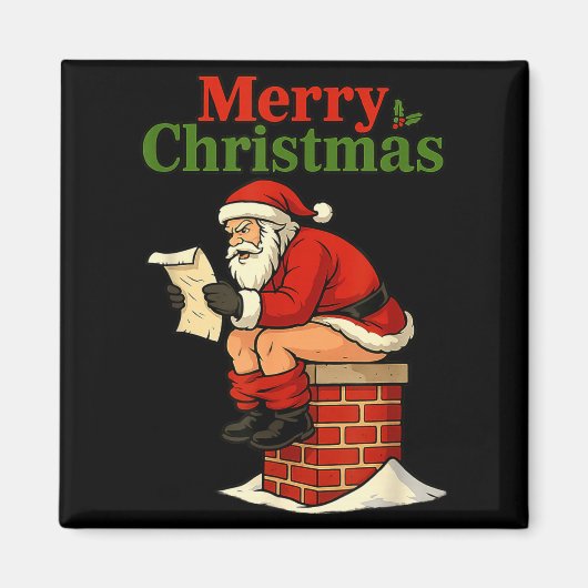 Santa Ong Down Chimney Shirt Funny Naughty Xmas Sa Magnet (Vorne)