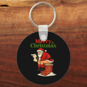 Santa Ong Down Chimney Shirt Funny Naughty Xmas Sa Schlüsselanhänger (Vorderseite)