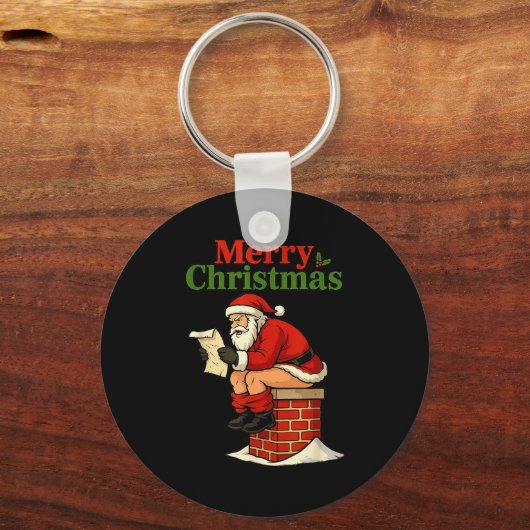 Santa Ong Down Chimney Shirt Funny Naughty Xmas Sa Schlüsselanhänger (Vorderseite)