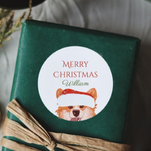 Santa Orange Corgi Frohe Weihnachten Personalisier Runder Aufkleber