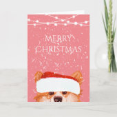 Santa Orange Corgi Frohe Weihnachtsrosa Karte (Vorderseite)