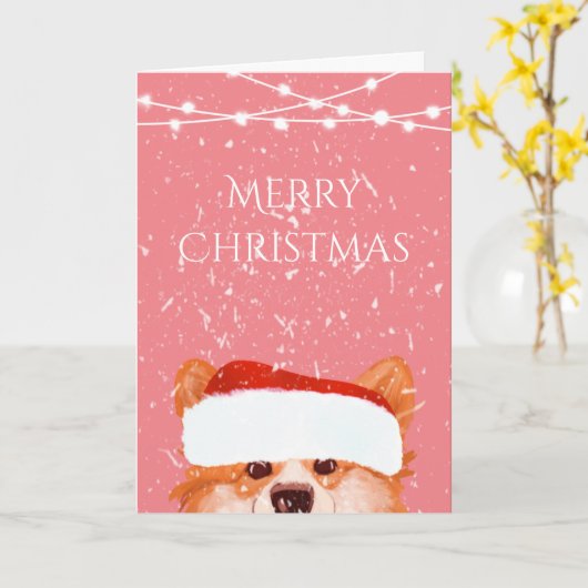Santa Orange Corgi Frohe Weihnachtsrosa Karte (Gelbe Blume)