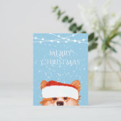 Santa Orange Corgi Merry Christmas Blue Postkarte (Stehend Vorderseite)