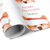 Santa Orange Corgi Merry Weihnachtsname Geschenkpapier (Rolleneckpunkt)