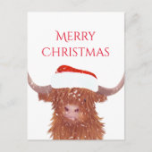 Santa Orange Highland Cow Frohe Weihnachten Postkarte (Vorderseite)