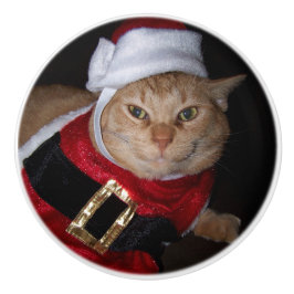 Santa Orange Tabby Cat Knob Keramikknauf