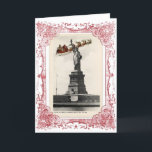 Santa Over New York American Christmas Card Feiertagskarte<br><div class="desc">Ein großer Vintager Weihnachtsmann und seine Rentiere mit einem Schlitten voller Spielzeuge fliegen an einem Vintagen Foto der Freiheitsstatue in New York auf dieser bezaubernden Weihnachtskarte vorbei. Die Innenseite ist leer für Ihre persönliche Nachricht. Es gibt auch eine Paris, Rom und London Version der Karte sowie eine internationale und internationale/Texas...</div>