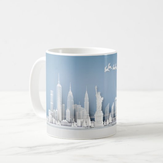 Santa Over New York City Christmas Mug Kaffeetasse (Vorderseite Links)