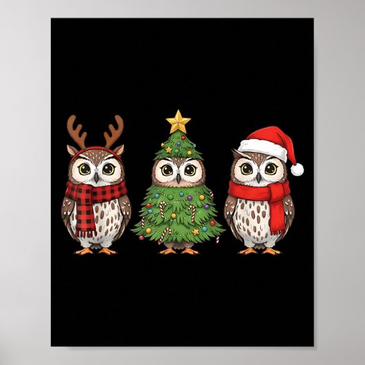 Santa Owl Christmas Tree Owl Lover Animal Xmas Paj Poster (Vorne)