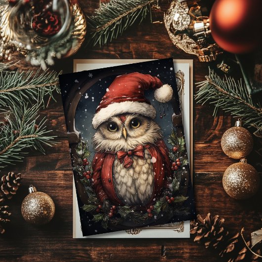 Santa Owl Ferienkarte Feiertagskarte