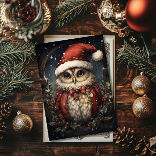 Santa Owl Flat Weihnachtskarte Feiertagskarte