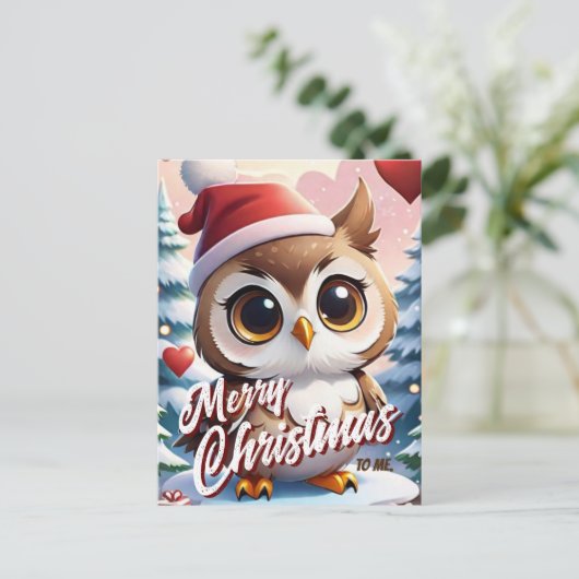 Santa Owl Frohe Weihnachten für mich Gruß Postkarte (Stehend Vorderseite)
