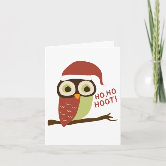 Santa Owl Ho Hoot Weihnachtskarten Feiertagskarte (Vorderseite)
