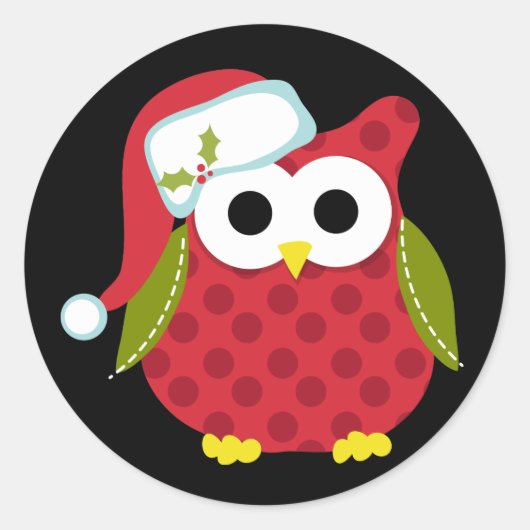Santa Owl Runder Aufkleber (Vorderseite)