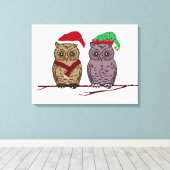 Santa Owl und Elf Owl Canvas drucken Leinwanddruck (Insitu (Holzboden))