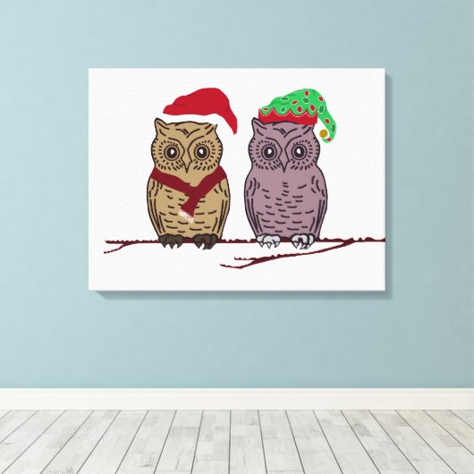 Santa Owl und Elf Owl Canvas drucken Leinwanddruck (Insitu (Holzboden))