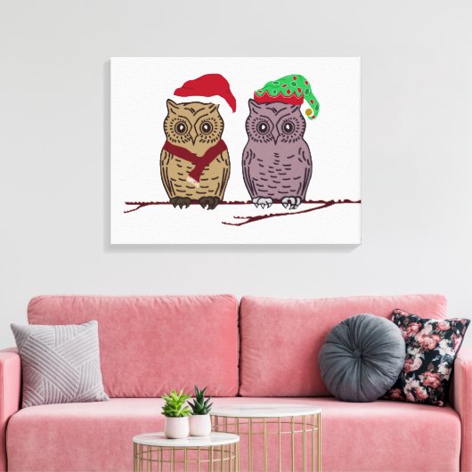 Santa Owl und Elf Owl Canvas drucken Leinwanddruck (Insitu (Wohnzimmer))