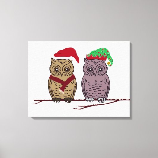 Santa Owl und Elf Owl Canvas drucken Leinwanddruck (Vorderseite)