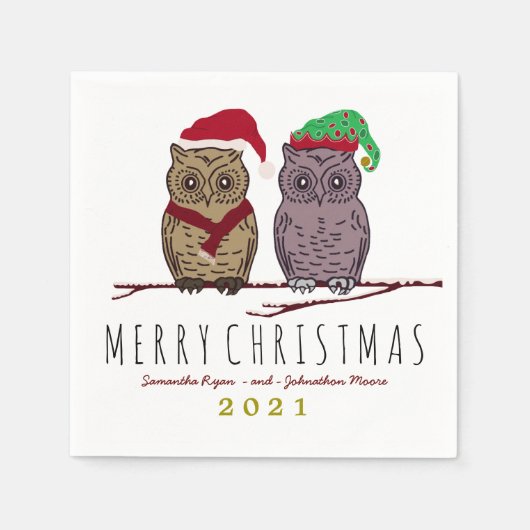 Santa Owl und Elf Owl Napkin Serviette (Vorderseite)