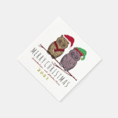 Santa Owl und Elf Owl Napkin Serviette (Ecke)