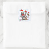 Santa Owls Quadratischer Aufkleber (Tasche)
