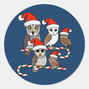 Santa Owls Runder Aufkleber