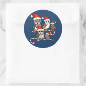 Santa Owls Runder Aufkleber (Tasche)