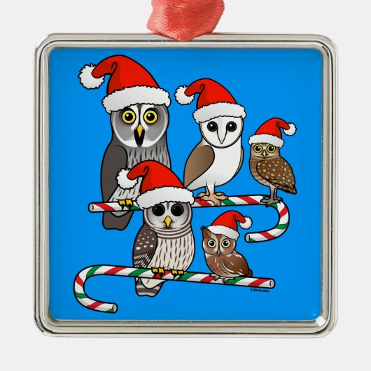 Santa Owls Silbernes Ornament (Vorne)
