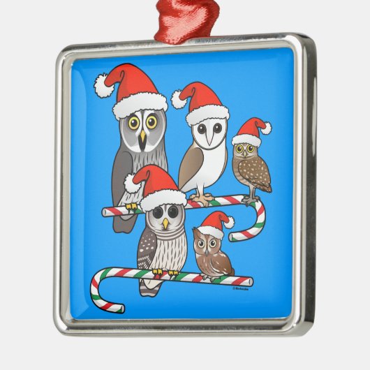 Santa Owls Silbernes Ornament (Links)