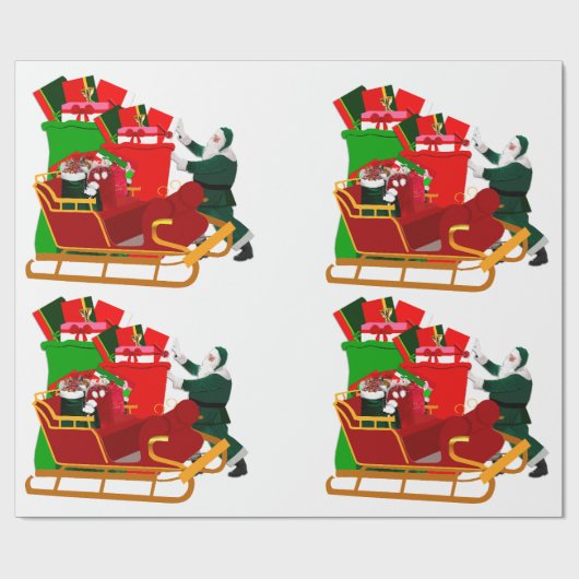 Santa packt sein Geschenkschleppe-Wrap-Papier Geschenkpapier (Flach)