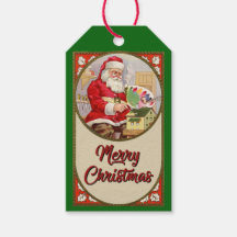 Santa Painting a Dollhouse Gift Tags
