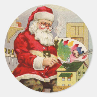 Santa Painting Doll House Runder Aufkleber