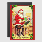 Santa Paints a Doll House Holiday Card Magnetkarte (Vorne/Hinten)