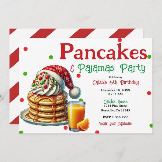 Santa Pancakes & Pajamas Weihnachts PJ's Party Einladung (Vorne/Hinten)