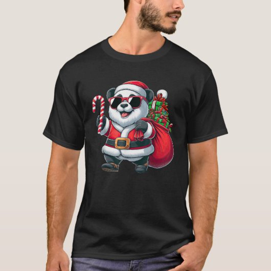Santa Panda Sunglasses Candy Cane Christmas Boys G T-Shirt (Vorderseite)