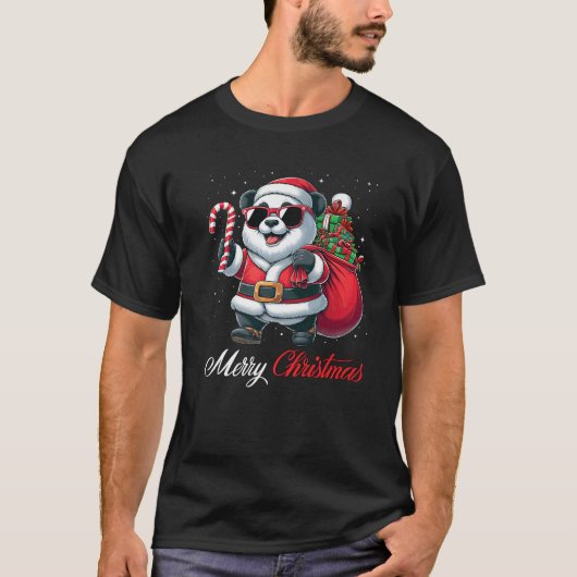 Santa Panda Sunglasses Candy Cane Merry Christmas  T-Shirt (Vorderseite)