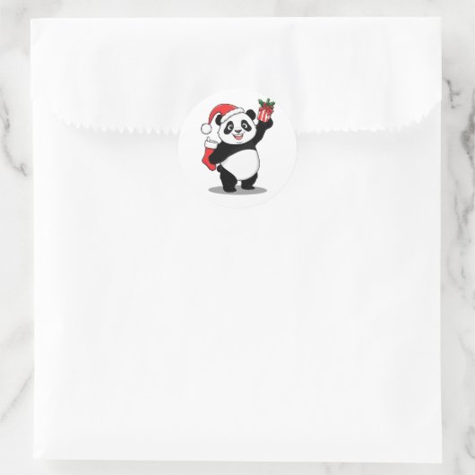 Santa Panda Weihnachten Runder Aufkleber (Tasche)