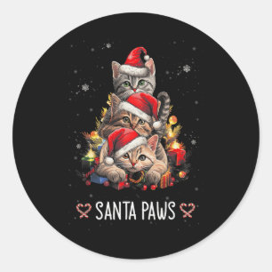 Santa Paw und Claw Santa Cat Weihnachtsbaum Lichte Runder Aufkleber