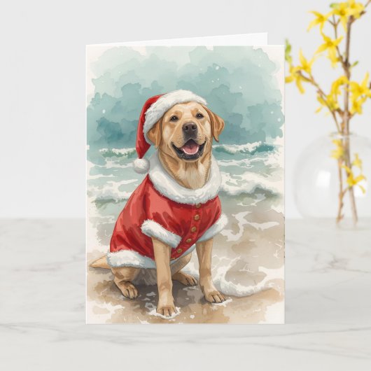 Santa Paws am Meer - Labrador Beach Weihnachten Karte (Gelbe Blume)