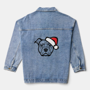 Santa Paws: AmStaff Hund in festem Hut Jeansjacke