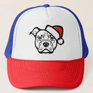 Santa Paws: AmStaff Hund in festem Hut Truckerkappe